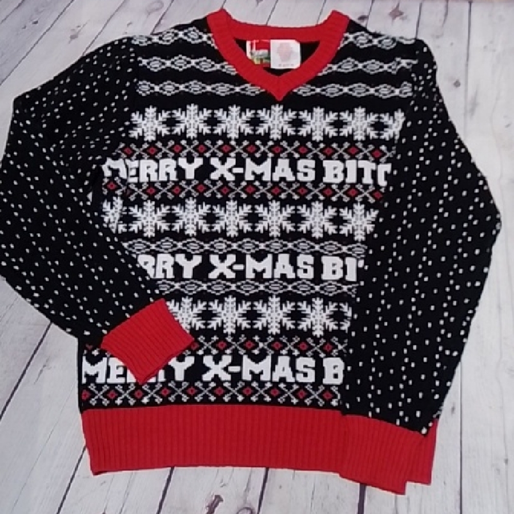 Spencer's Workshop Festive Black and Red V-Neck Sweater